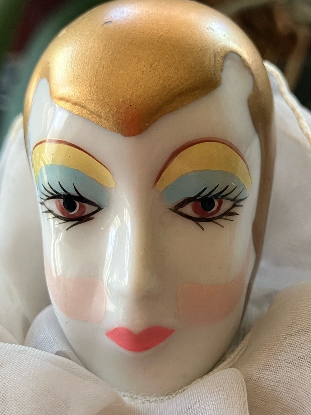 Handmade Harlequin Clown Doll in Black & Cream